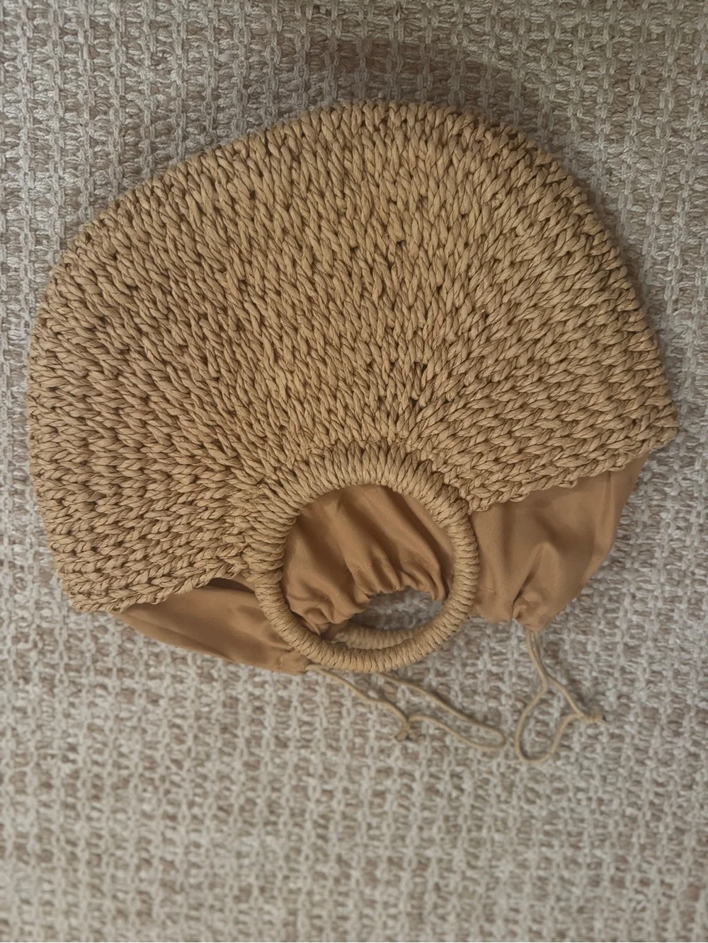 Handwoven Tan Straw Tote Bag with Round Handles